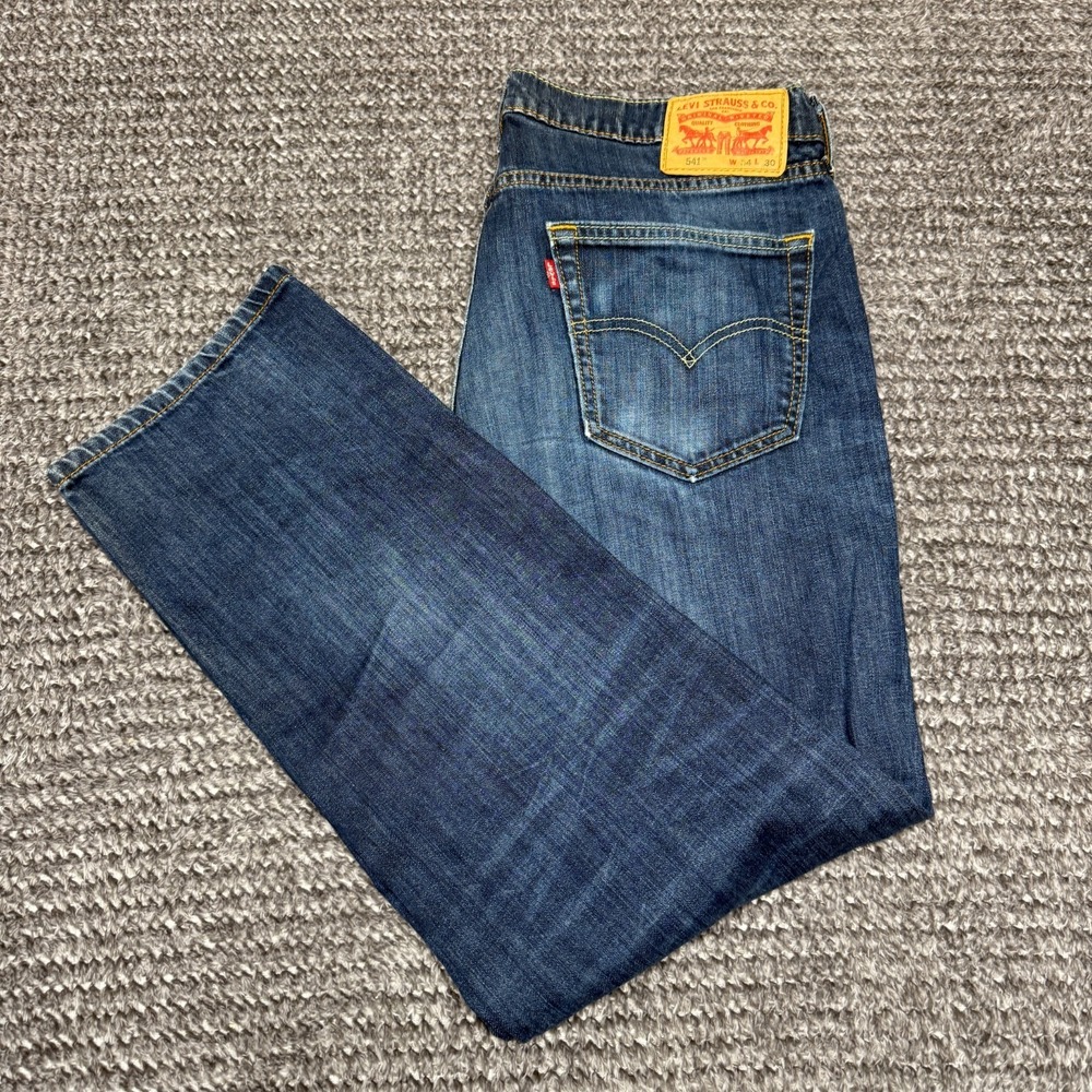 Levi's 541 Mens‎ Athletic Taper Jeans Size 34x30 Dark Wash Stretch Denim